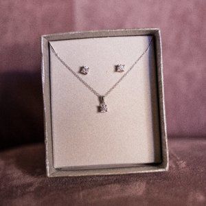 Silver Cubic Zirconia Necklace, Earring Set. Square Cubic Zirconia Necklace.